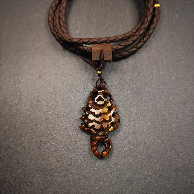 Tibetan Amulet, Yak Bone Carved Scorpion Guru of Padmasambhava, 1.77"