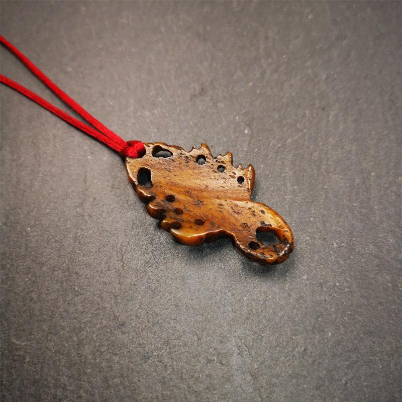 Tibetan Amulet, Yak Bone Carved Scorpion Guru of Padmasambhava, 1.77"