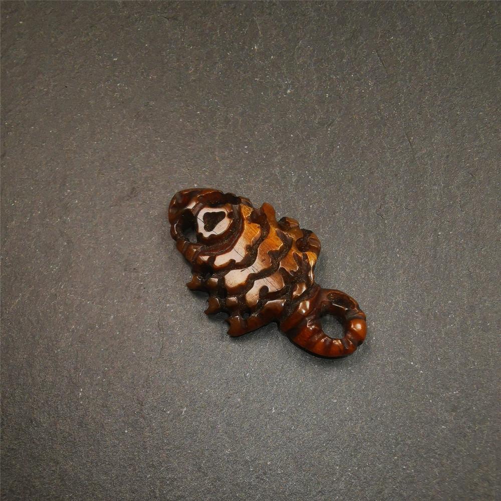 Tibetan Amulet, Yak Bone Carved Scorpion Guru of Padmasambhava, 1.77"