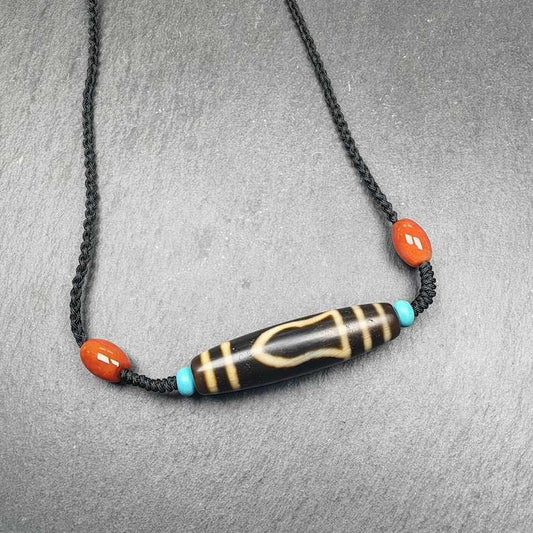 1 Eye Mountain Dzi Bead Necklace,1.8" x 0.5"