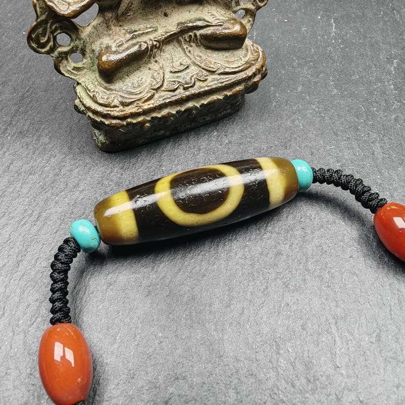 Sky & Earth Dzi Bead Necklace,1.5" x 0.4"