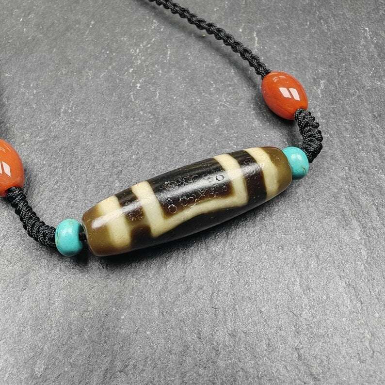 Sky & Earth Dzi Bead Necklace,1.5" x 0.4"