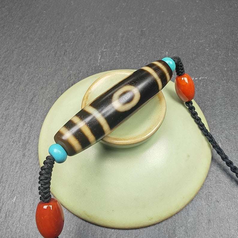 1 Eye Mountain Dzi Bead Necklace,1.8" x 0.5"