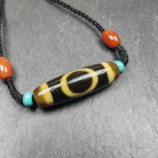 Sky & Earth Dzi Bead Necklace,1.5" x 0.4"