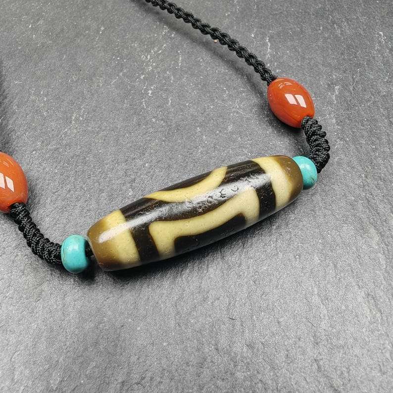 Sky & Earth Dzi Bead Necklace,1.5" x 0.4"