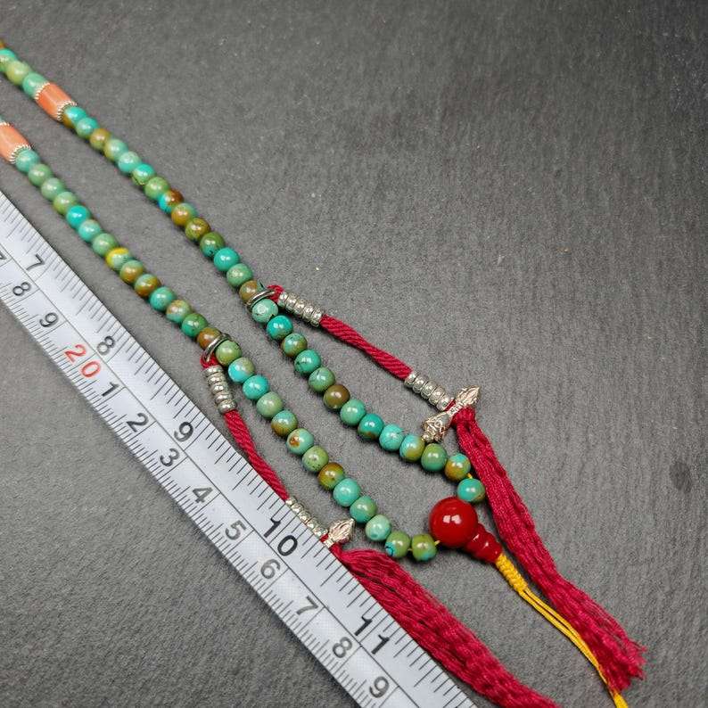 Gandhanra Old 108 Turquoise Beads Necklace Mala,Tibetan Prayer Beads for Meditation Practice ,Diameter 0.23", Circumference 24 inches