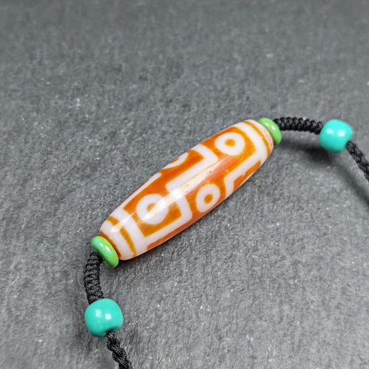 Fire Agate 9 Eyes Dzi Bead Necklace