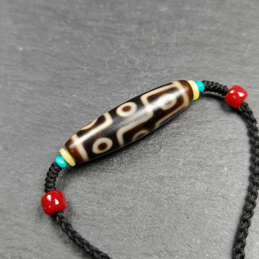 Vintage 9 Eyes Dzi Bead Necklace Tibetan Jewelry 41*11mm