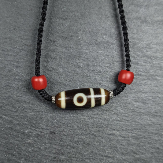 Antique 2 Eyes Dzi Bead Clavicle Necklace | 30*11mm