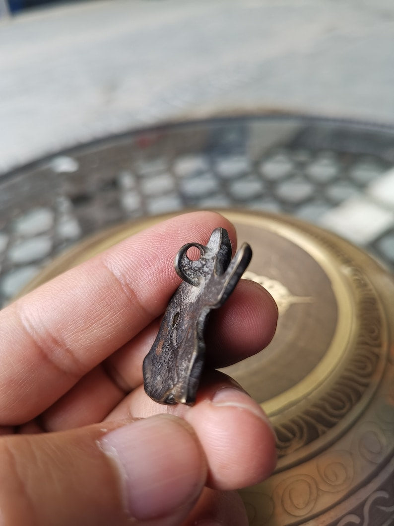 Gandhanra Antique Tibetan Buddhist Protective Pendant,Abstract Wrathful Vajrapani Amulet Badge,Made of Thokcha,150 years old