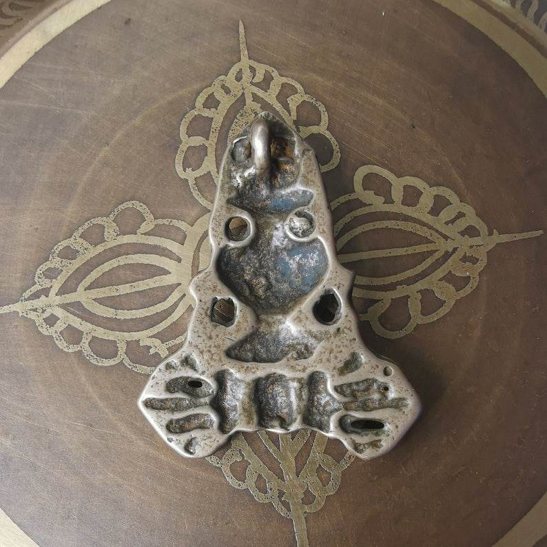 Buddhist Protective Amulet Pendant,Triratna Symbol Badge, Nubro,Made of Brass,60 Years Old - Gandhanra-ART