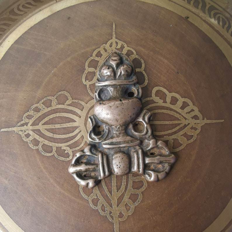 Buddhist Protective Amulet Pendant,Triratna Symbol Badge, Nubro,Made of Brass,60 Years Old - Gandhanra-ART