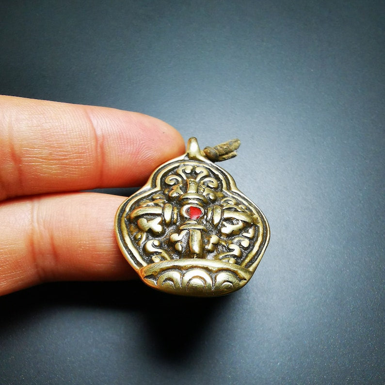 Buddhist Protective Pendant,Cross Vajra Amulet, 50 years old