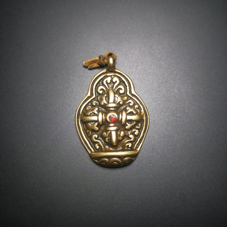 Buddhist Protective Pendant,Cross Vajra Amulet, 50 years old