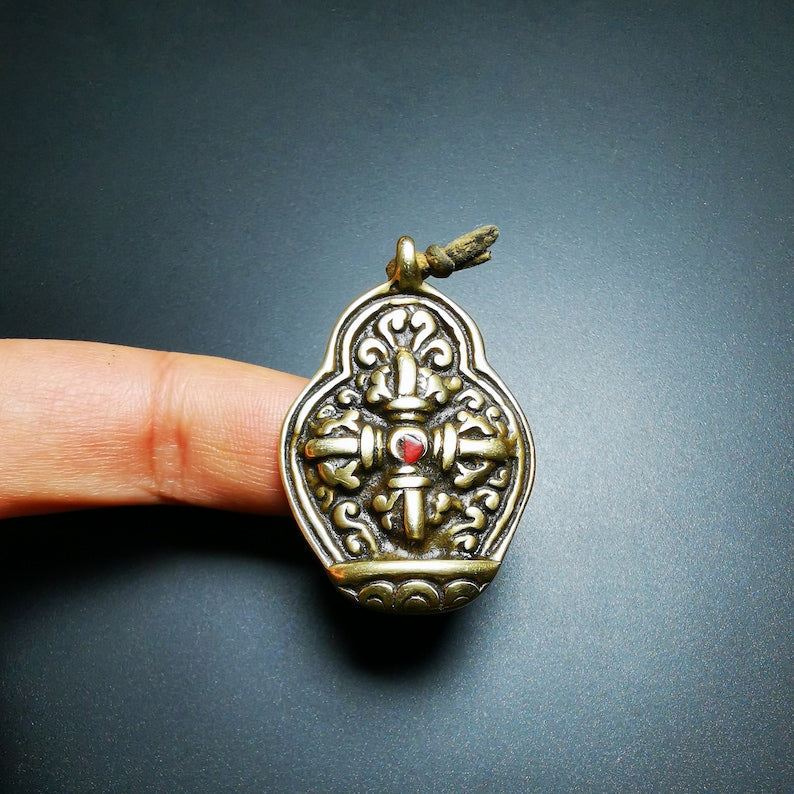 Buddhist Protective Pendant,Cross Vajra Amulet, 50 years old