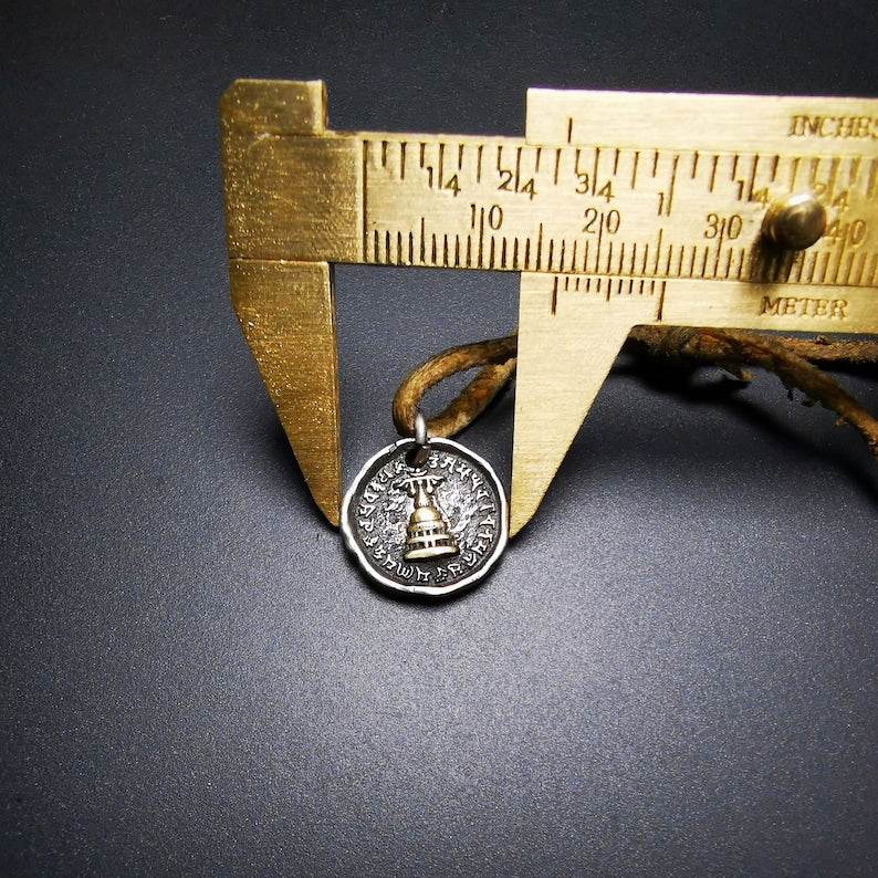 Buddhist Protective Pendant,Stupa,Pagoda,Buddhist Tower Amulet Badge,Sterling silver Gilt - Gandhanra-ART