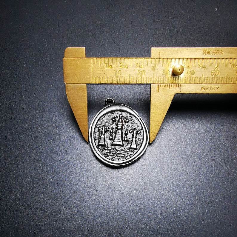 Antique Tibetan Buddhist Protective Pendant,Stupa,Pagoda,Buddhist Tower Amulet Badge,Made of Thokcha,inlaid with Sliver - Gandhanra-ART