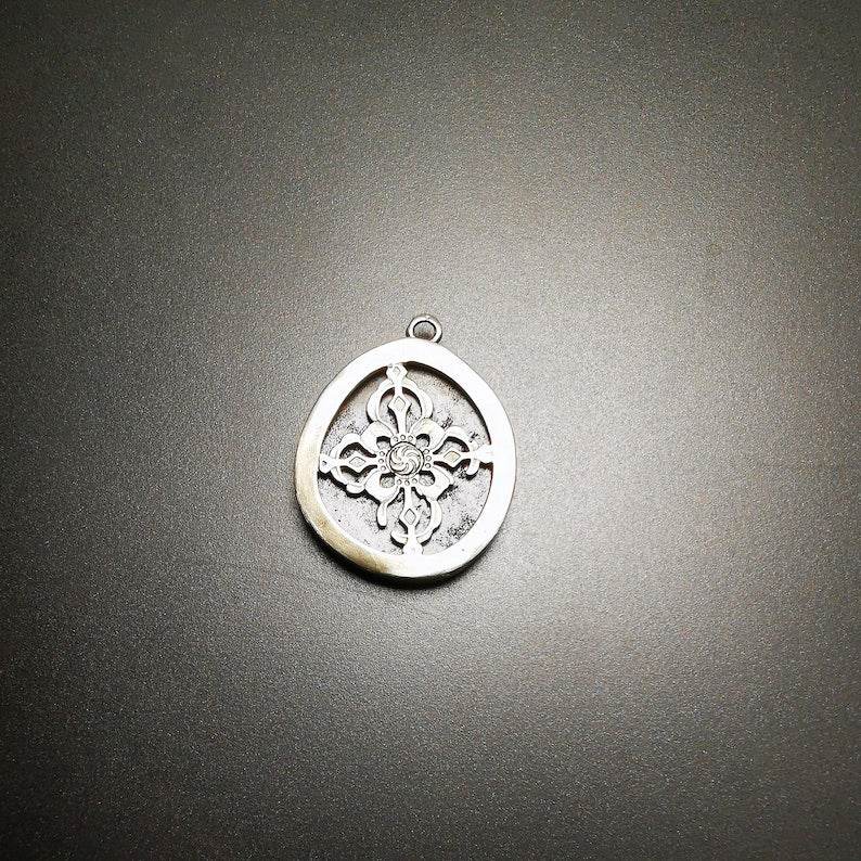 Antique Tibetan Buddhist Protective Pendant,Stupa,Pagoda,Buddhist Tower Amulet Badge,Made of Thokcha,inlaid with Sliver - Gandhanra-ART