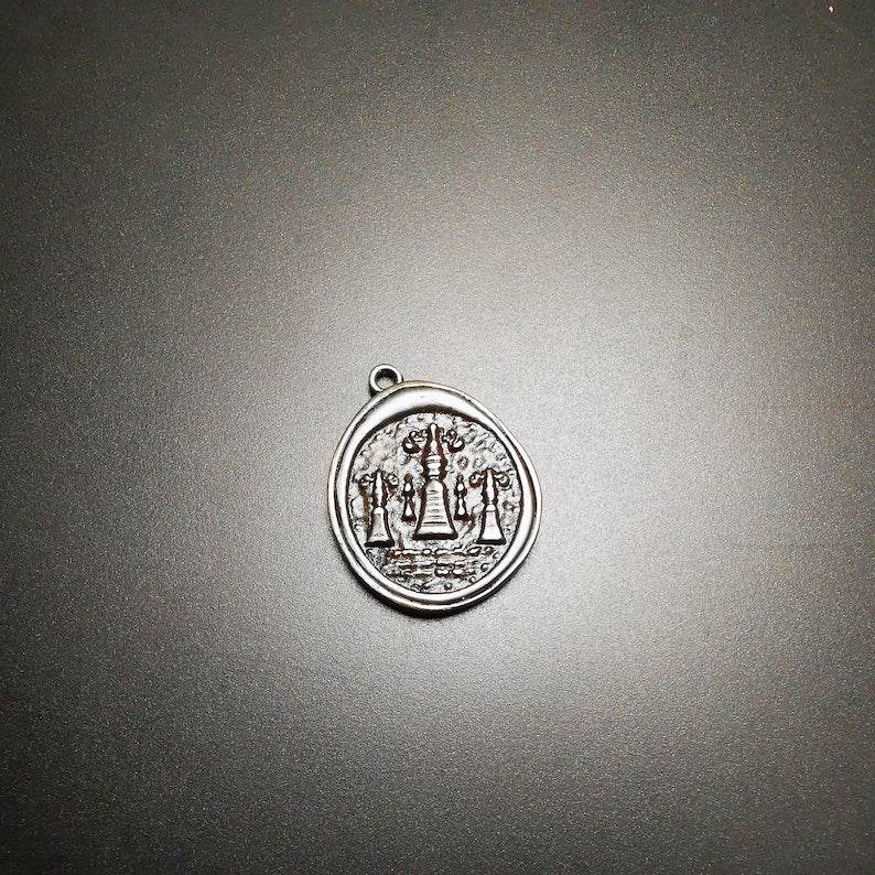 Antique Tibetan Buddhist Protective Pendant,Stupa,Pagoda,Buddhist Tower Amulet Badge,Made of Thokcha,inlaid with Sliver - Gandhanra-ART