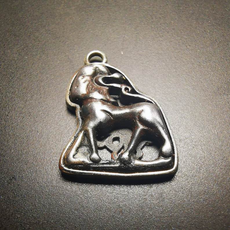 Buddhist Protective Pendant,Snow Lion Amulet Badge,inlaid with Sliver - Gandhanra-ART