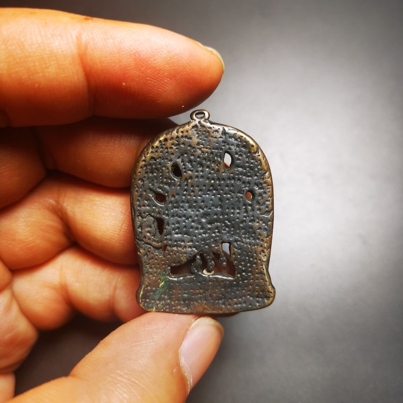 Gandhanra Antique Tibetan Thokcha Amulet Pendant,Mahakala, Buddhist Protector Deity, Made of Thunder Iron