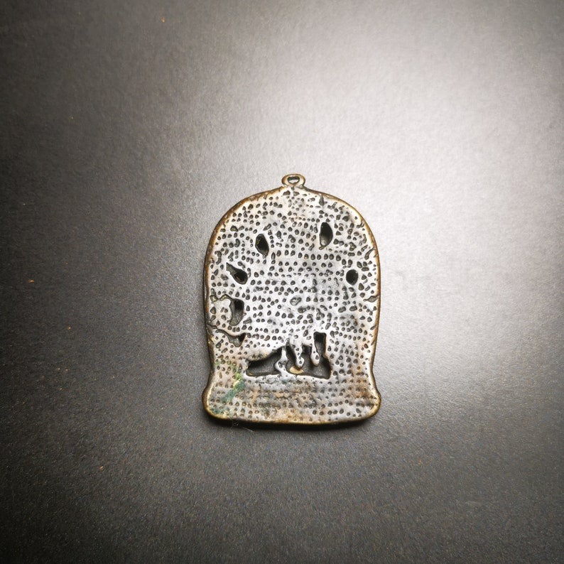 Gandhanra Antique Tibetan Thokcha Amulet Pendant,Mahakala, Buddhist Protector Deity, Made of Thunder Iron