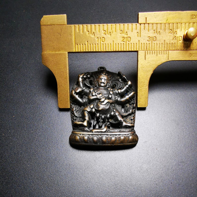Gandhanra Antique Tibetan Thokcha Amulet Pendant,Mahakala, Buddhist Protector Deity, Made of Thunder Iron