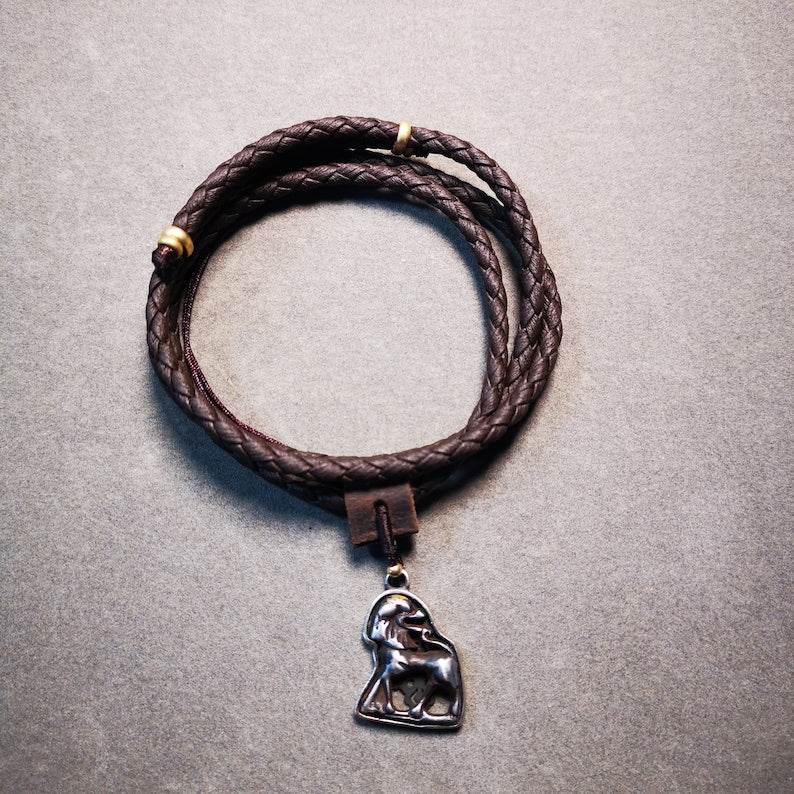 Buddhist Protective Pendant,Snow Lion Amulet Badge,inlaid with Sliver - Gandhanra-ART