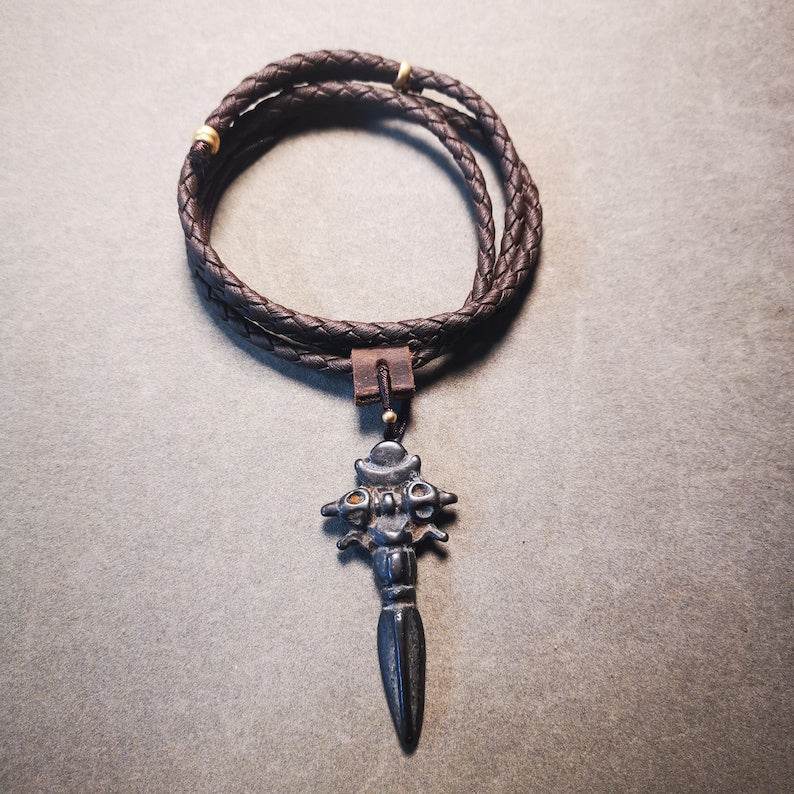 Antique Cross Vajra Phurba Amulet,Kila,Kilaka Pendant,Made of Thokcha,70 Years Old - Gandhanra-ART