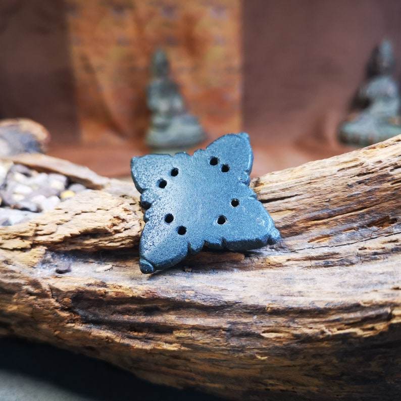 Hand Carved Cross Vajra Amulet Badge, Tibetan Buddhist Pendant, Made of Obsidian - Gandhanra-ART
