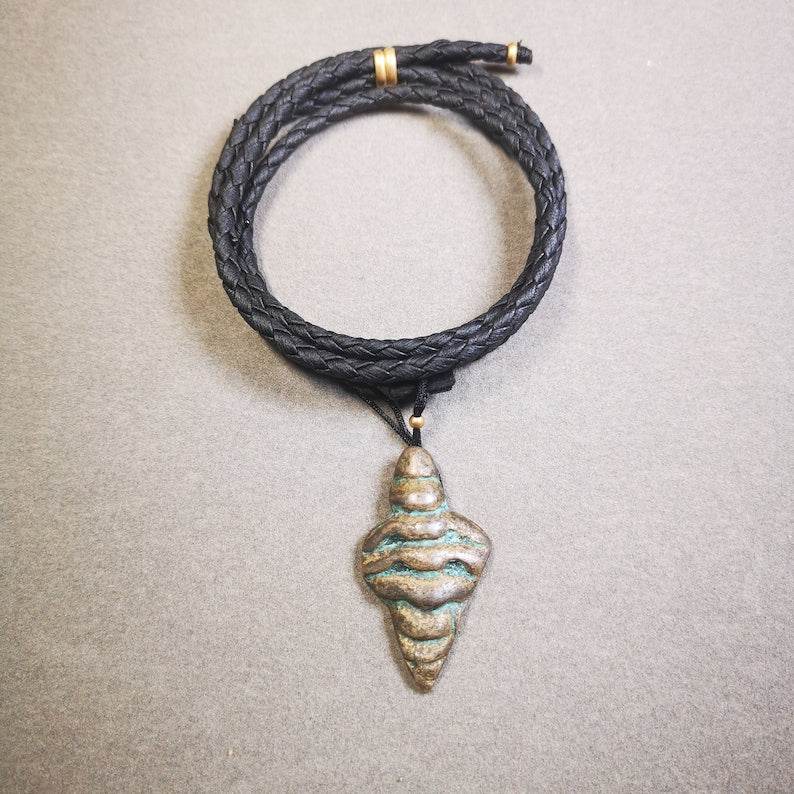 Shankha(Divine Conch) Badge,Tibetan Buddhist Protective Amulet Pendant,Made of Lima Brass - Gandhanra-ART