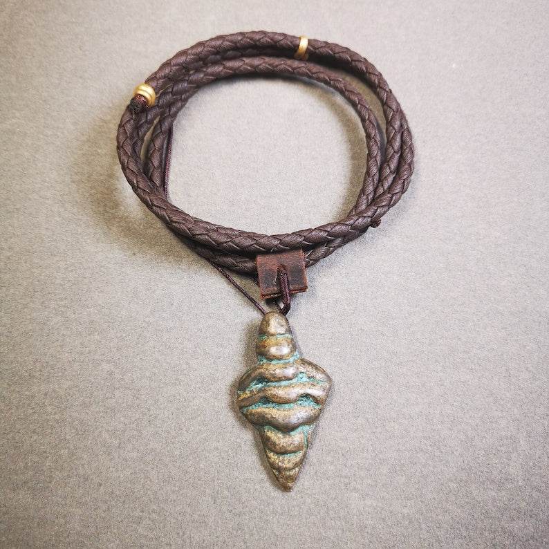 Shankha(Divine Conch) Badge,Tibetan Buddhist Protective Amulet Pendant,Made of Lima Brass - Gandhanra-ART