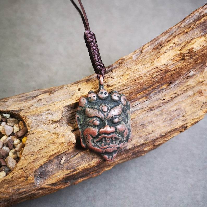 Amulet Badge,Mahakala Pendant, Buddhist Protector Deity, 50 Years Old - Gandhanra-ART