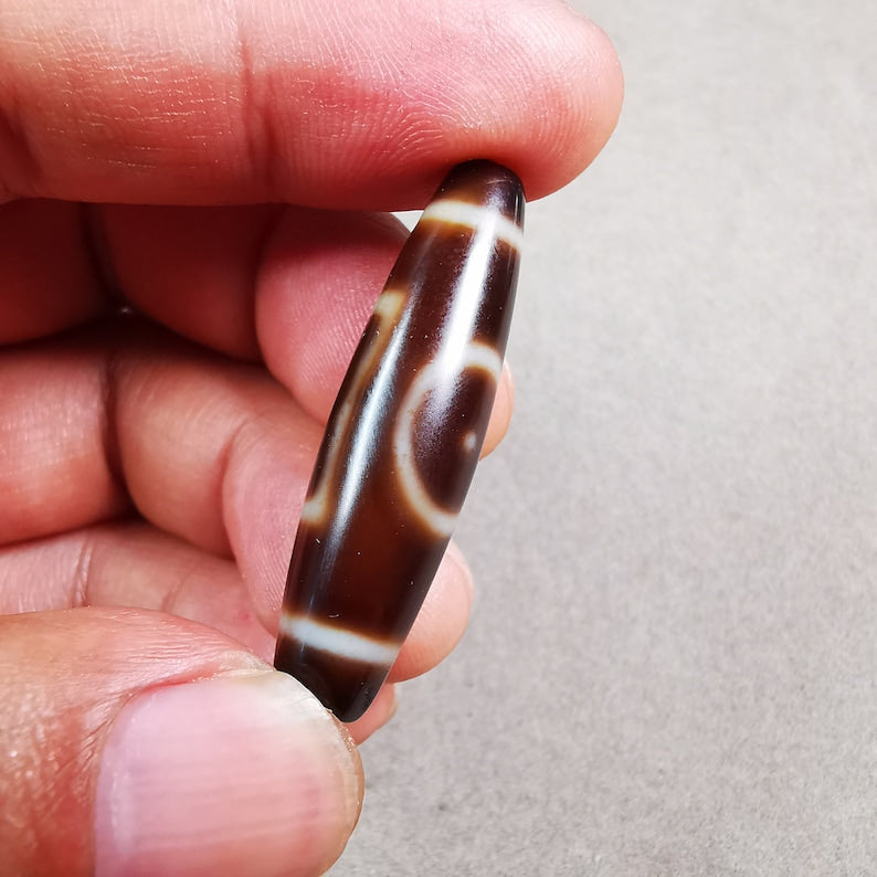 Heaven & Earth Dzi Bead,Tibetan Chung,Protective Amulet,Small Size 39*10 mm Gandhanra-ART