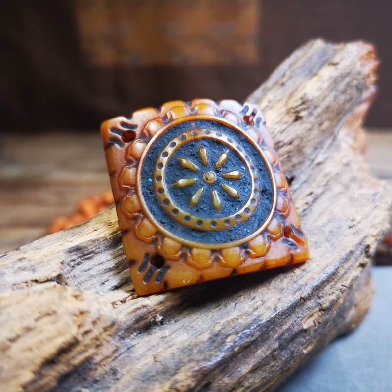 Yak Bone Carved Mandala Amulet Badge, Tibetan Buddhist Prayer Wheel Pendant,Dharma Chakra - Gandhanra-ART