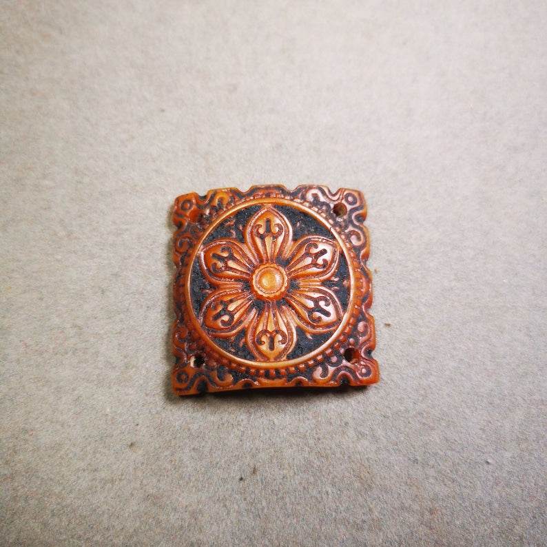 Yak Bone Carved Mandala Amulet Badge, Tibetan Buddhist Prayer Wheel Pendant,Dharma Chakra - Gandhanra-ART