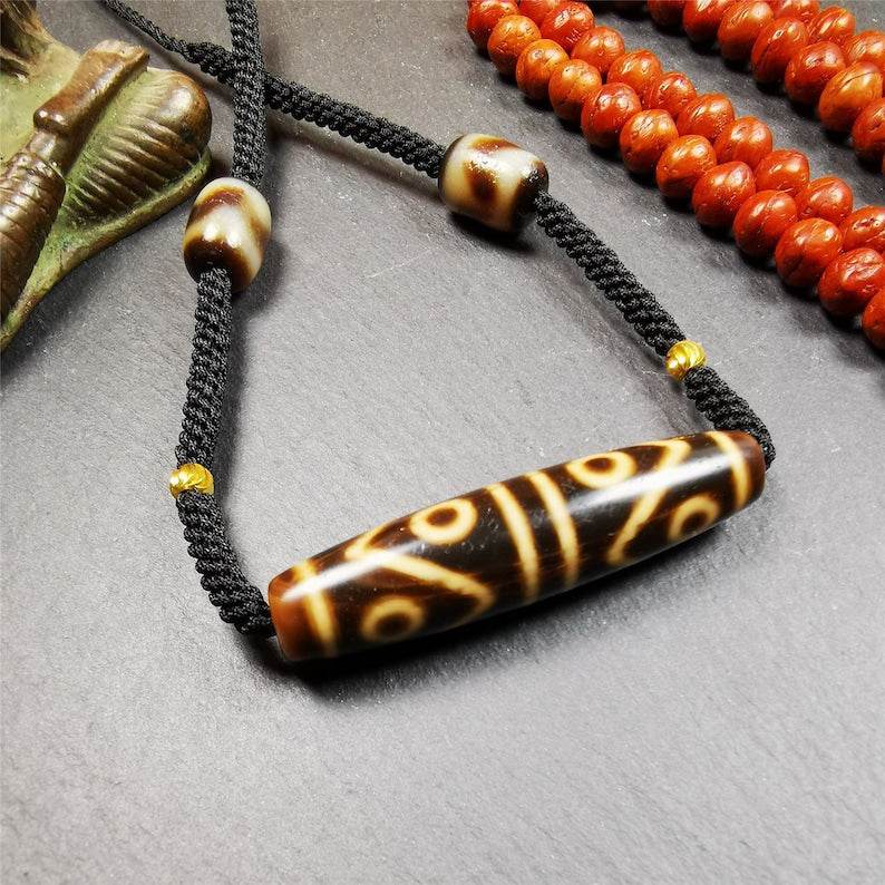 Water Wave 6 Eyed Dzi Bead Necklace - Gandhanra-ART