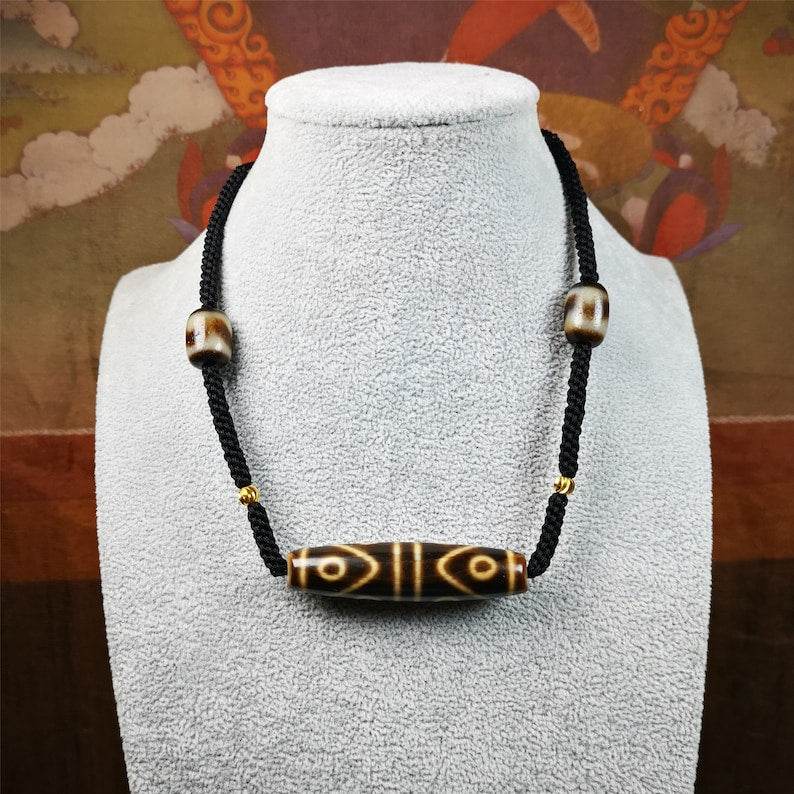 Water Wave 6 Eyed Dzi Bead Necklace - Gandhanra-ART