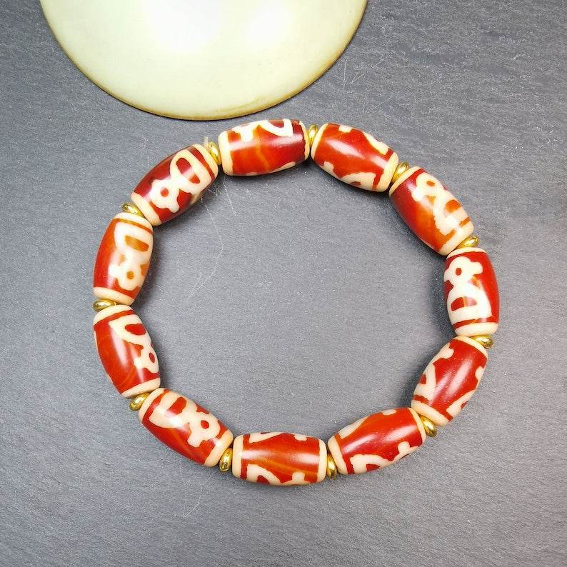 Dzi Bead Bracelet, Dzi Wrist Mala - Gandhanra-ART