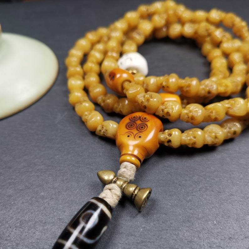Hand-carved Tibetan Yak Bone Mala Beads Necklace,108 Beads for Meditation and Prayer - Gandhanra-ART