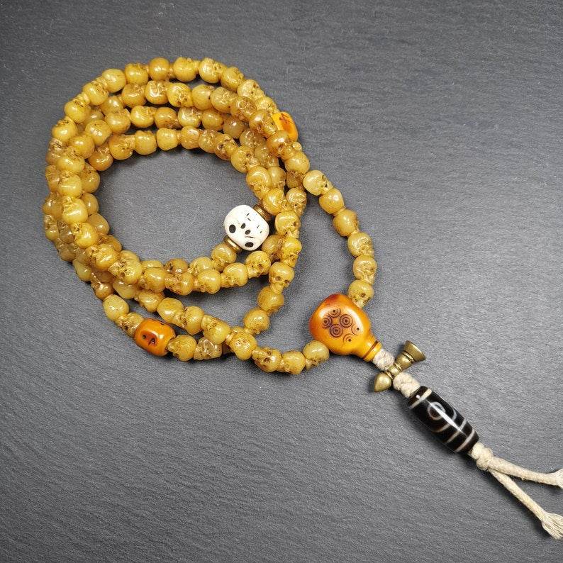 Hand-carved Tibetan Yak Bone Mala Beads Necklace,108 Beads for Meditation and Prayer - Gandhanra-ART