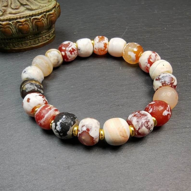Sugar Agate Beads Wrist Mala, Carnelian Bracelet - Gandhanra-ART