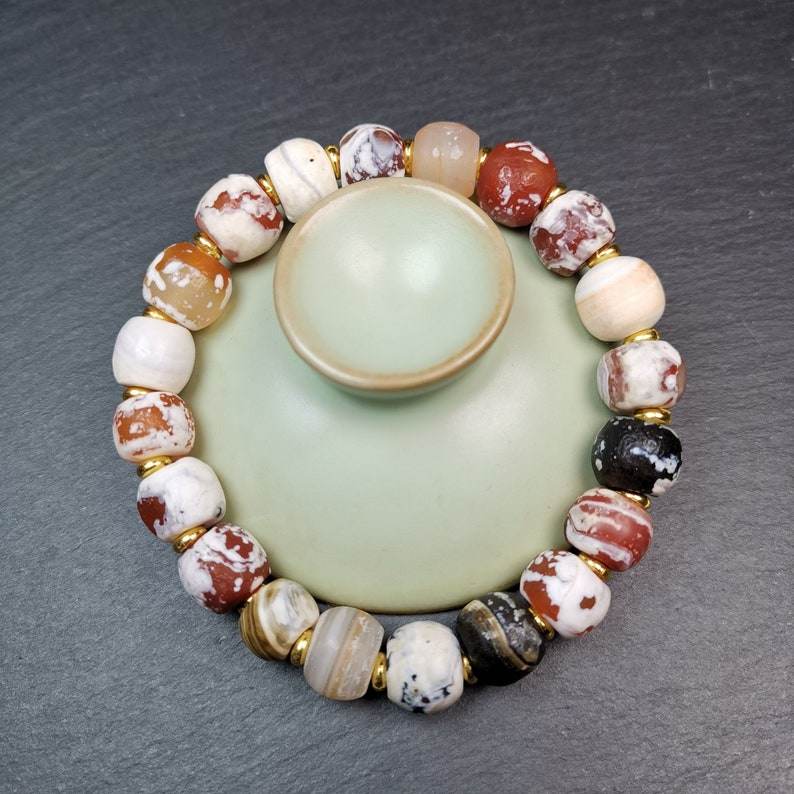 Sugar Agate Beads Wrist Mala, Carnelian Bracelet - Gandhanra-ART