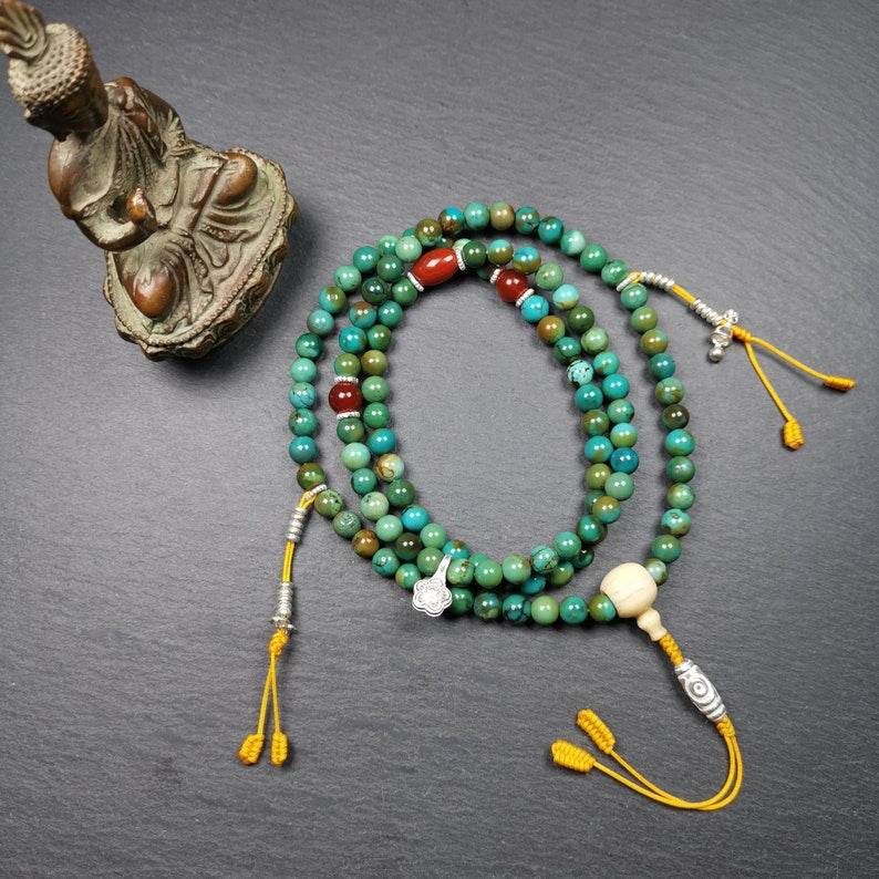 Old 108 Turquoise Beads Mala, Prayer Beads - Gandhanra-ART