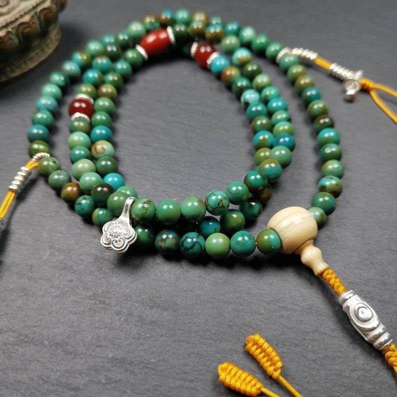 Old 108 Turquoise Beads Mala, Prayer Beads - Gandhanra-ART