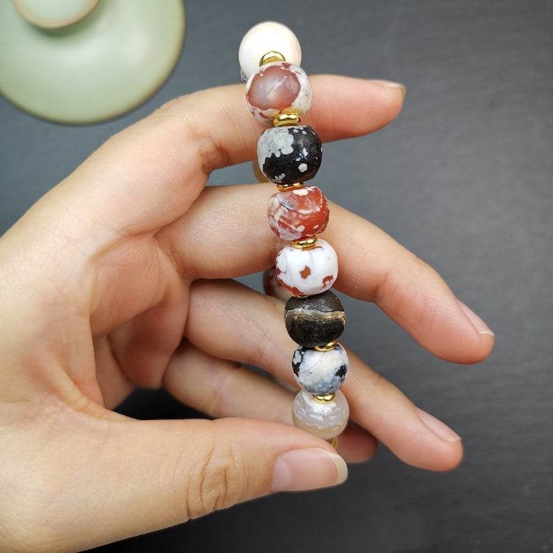 Sugar Agate Beads Wrist Mala, Carnelian Bracelet - Gandhanra-ART