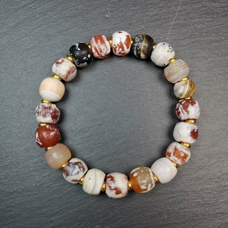 Sugar Agate Beads Wrist Mala, Carnelian Bracelet - Gandhanra-ART