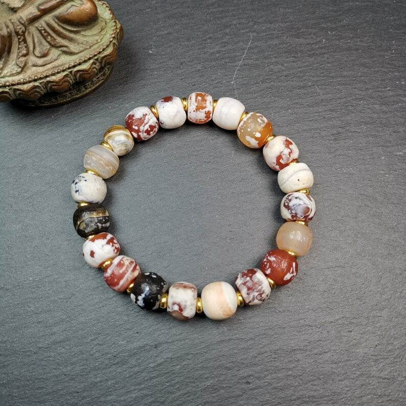 Sugar Agate Beads Wrist Mala, Carnelian Bracelet - Gandhanra-ART