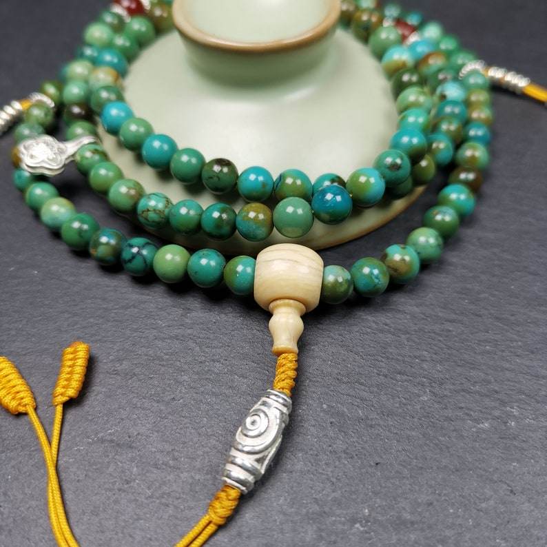 Old 108 Turquoise Beads Mala, Prayer Beads - Gandhanra-ART