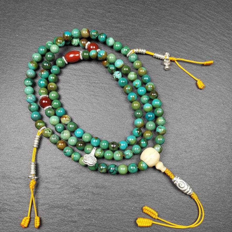 Old 108 Turquoise Beads Mala, Prayer Beads - Gandhanra-ART